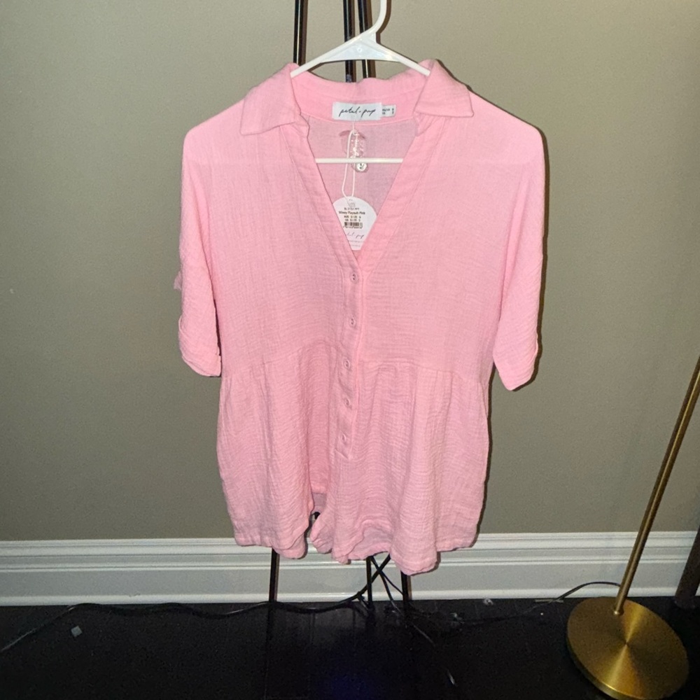 Petal & Pup Light Pink Button-Down Romper NWT